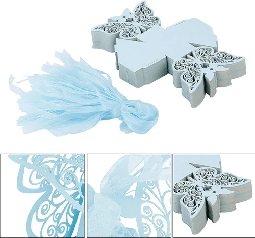 Vista 5 de Caja de azúcar, 100 cajas de chocolate de azúcar para decoración de boda para cumpleaños de boda (azul)