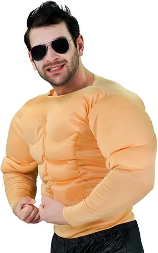 Vista 3 de flatwhite Disfraz de traje muscular para hombre amarillo talla única