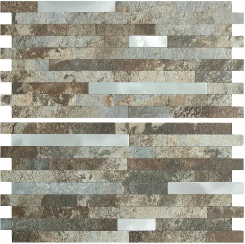 Vista 24 de AULIGET - 20 láminas de azulejos de pared de PVC autoadhesivos con aspecto de madera desgastada, para salpicadero de cocina Madera vintage + metal