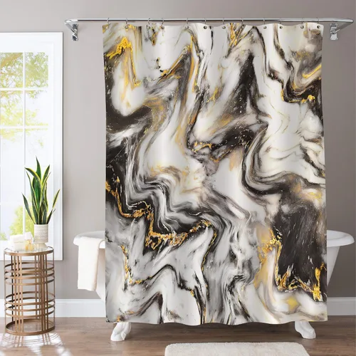 Vista 9 de Gibelle Cortina de ducha pequeña de 36 x 72 pulgadas, diseño de mármol medio abstracto estrecho para baño, juego de cortina de ducha moderna de tela
