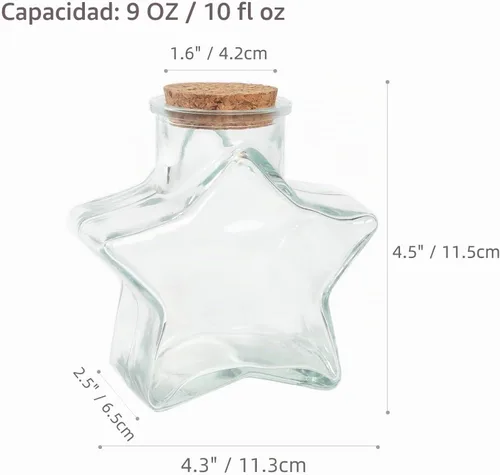 Vista 2 de Magic Season Botellas de vidrio decorativas con tapones de corcho (10 fl oz. Botellas de estrella de cinco puntas/2 piezas)