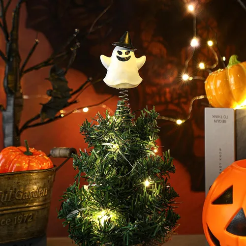 Vista 4 de Queekay Decoración de árbol fantasma de Navidad, adornos de fantasma pequeño de 4 pulgadas, decoración espeluznante para árbol de Navidad