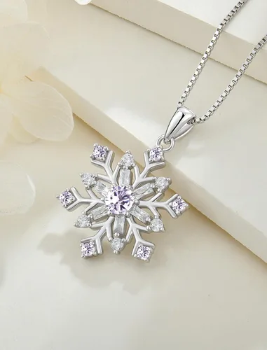 Vista 5 de Collar de copos de nieve de plata de ley 925 con colgante de piedra natal para mujer