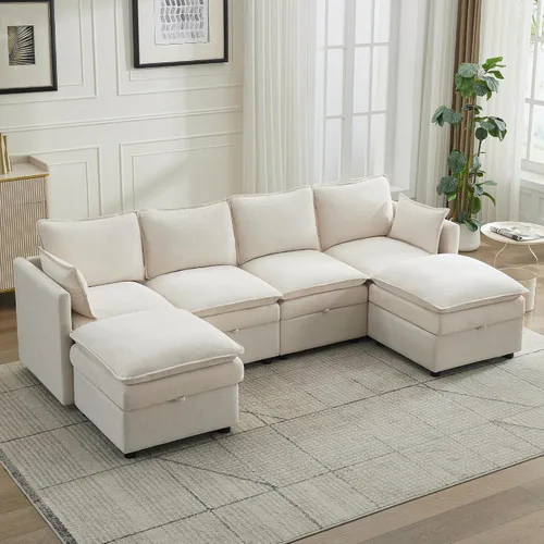 Vista 31 de Otomana cuadrada grande de 27 pulgadas con almacenamiento, reposapiés tapizado moderno con patas antideslizantes para sofá, mesa de café, sala