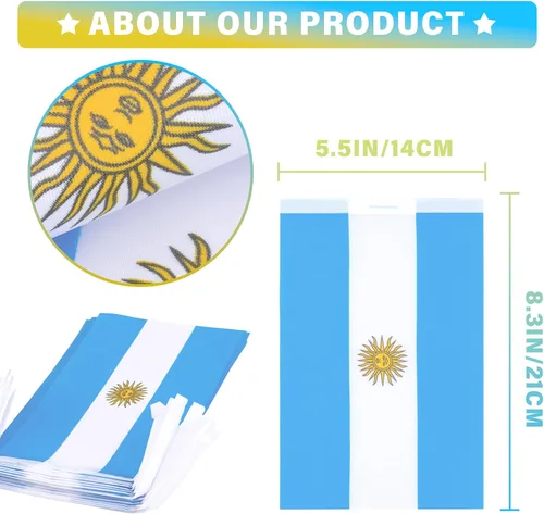 Vista 3 de Bandera de cuerda argentina en pendón, pequeña mini bandera argentina en guirnalda, decoración nacional del país para escuela, fiesta, eventos