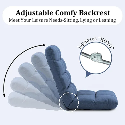 Vista 6 de Folding Floor Gaming Chair with Back Support, 14-Position Adjustable Recliner - Padded Cushion with Breathable Linen & Cotton Blend for Adults &