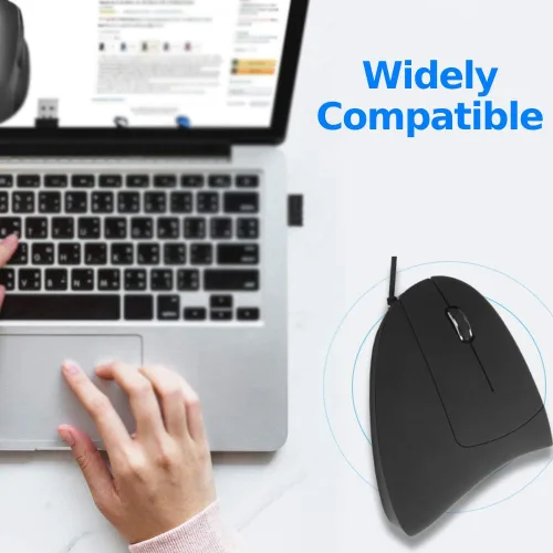 Vista 2 de Ratón de mano izquierda con cable, ratón vertical de mano izquierda, mouse ergonómico vertical 800/1200/1600DPI USB ratón óptico, fácil de usar.