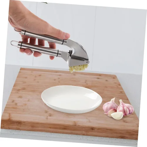 Vista 5 de ABOOFAN 1 juego de prensa de ajo manual de acero inoxidable sin esfuerzo herramienta para la cocina fácil de limpiar diseño elegante incluye pelador