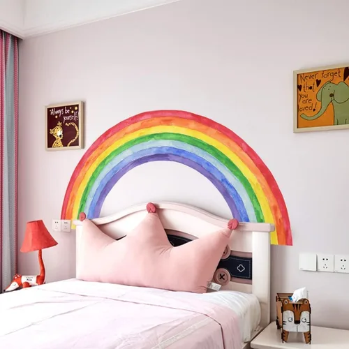 Vista 3 de Calcomanías de pared de arcoíris grandes de acuarela de 70.8 x 33.9 pulgadas, calcomanías de pared de vinilo arcoíris con raspador para niñas