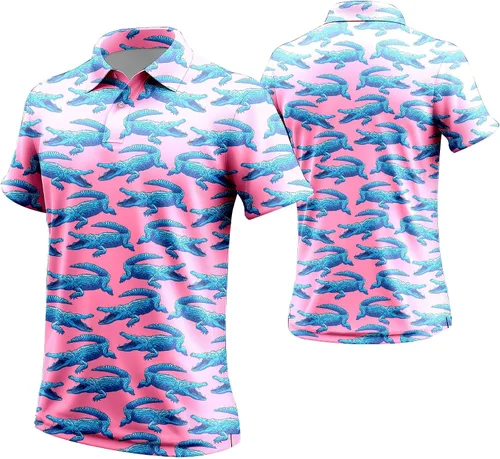 Vista 23 de Camisa de golf de los años 80 para hombre, ajuste seco, manga corta, estampada, divertidas, camisas de golf de los años 90 para hombre