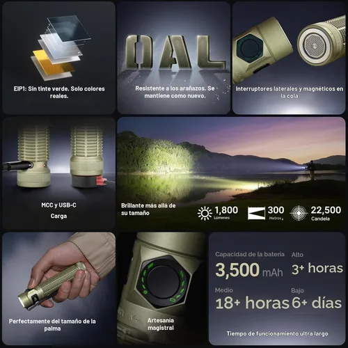 Vista 2 de OLIGHT BatonUltra - Linterna EDC recargable, 1800 lúmenes, 6 modos de luz de bolsillo con luz blanca pura, linternas LED brillantes USB C