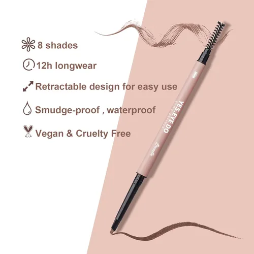 Vista 5 de Auburn - Lápiz de cejas con cepillo, lápiz de cejas rojo para mujer, ultra preciso, lápiz de cejas Aubrun impermeable, crea cejas tupidas esponjosas