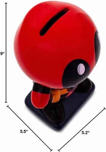 Vista 9 de Silver Buffalo Marvel Deadpool Chibi Stance, banco de monedas de cerámica Negro
