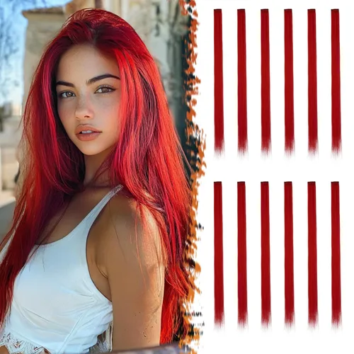 Vista 11 de BARSDAR Extensiones de cabello negro con clip, extensiones de cabello con clip de color para mujer, 22 pulgadas, 12 piezas, extensiones sintéticas