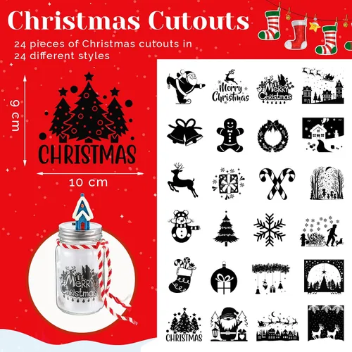 Vista 2 de Lewtemi 24 piezas de insertos de silueta de tarro de albañil de Navidad