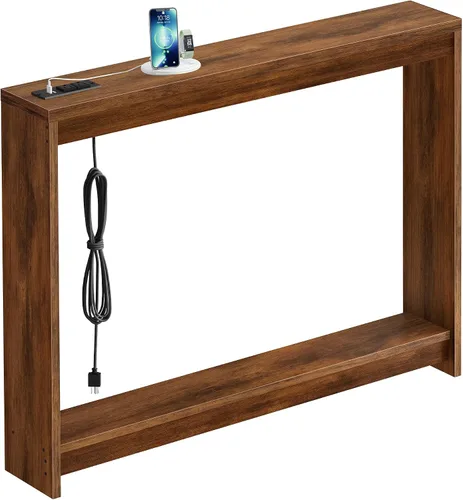 Vista 13 de FAVOOSTY Mesa de sofá de 39.4 pulgadas, mesa de consola estrecha y delgada para sala de estar, pasillo, entrada, mesa decorativa con almacenamiento