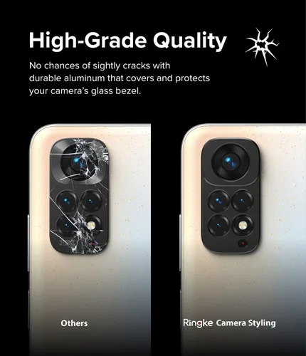 Vista 4 de Ringke Estilo de cámara compatible con Redmi Note 11S, protector de borde de lente de cámara trasera, marco de aluminio resistente, cubierta