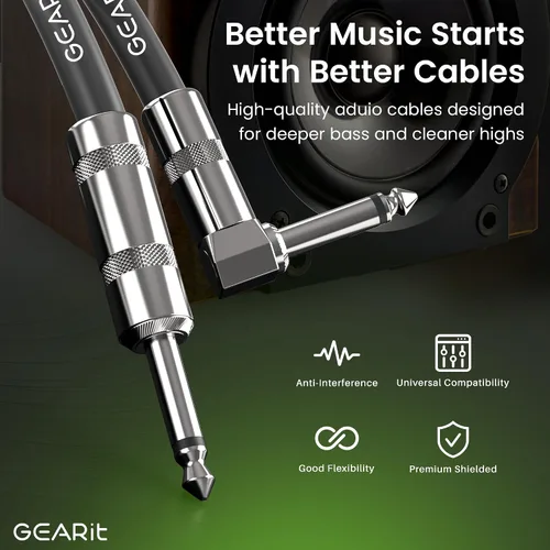 Vista 6 de GEARit Cable de instrumento de audio (10 pies) en ángulo recto a recto de 1/4 de pulgada macho a macho para cable AMP, base y guitarra eléctrica
