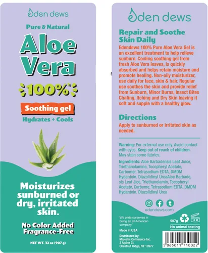 Vista 7 de Eden Dews Gel orgánico de aloe vera 100% puro y natural, hidratante, cuidado de la piel y el cabello, fabricado en Estados Unidos, sin perfume