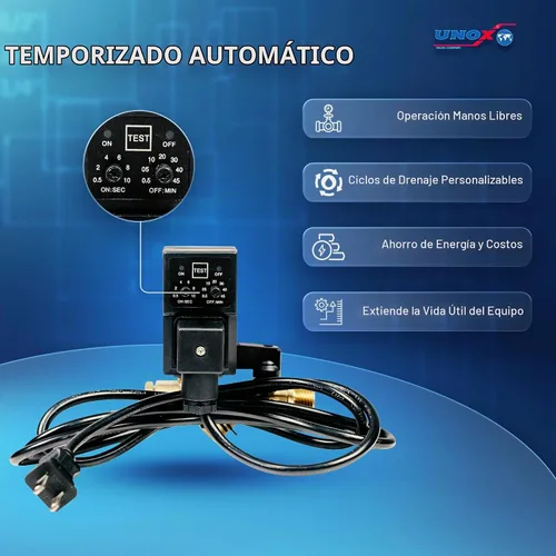 Vista 2 de Válvula de drenaje electrónica UNOX para compresor de aire, 1/2" NPT a 1/4" NPT 110/120V CA Válvula de drenaje de tanque temporizada automática