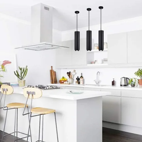 Vista 4 de GU10 Dia 6CM L 20CM Anillo de Plata Moderno Tubo Cilíndrico LED Lámpara Lámpara Colgante Focos para Cocina Isla Comedor Tienda Bar Counter