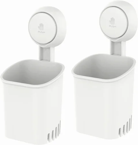 Vista 13 de LEVERLOC Potente soporte para cepillo de dientes con ventosa, soporte de ducha de pared sin taladros para cepillo de dientes, pasta de dientes