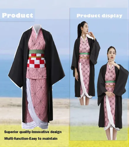 Vista 2 de Kamado Nezuko - Disfraz de cosplay de Nezuko, conjunto de kimono con peluca y traje de bambú para Halloween