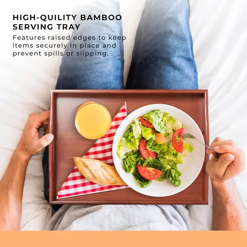 Vista 4 de Prosumers Choice Bandeja de madera – Bandejas de madera oscura con asas – Diseño anidado para ahorrar espacio – Bandeja de madera para servir
