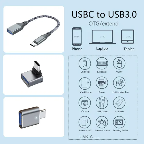 Vista 2 de 3 adaptadores USB C a USB, transferencia de datos de alta velocidad, convertidor USB, adaptador USB C macho a USB 3.0 hembra OTG para Apple 16 15