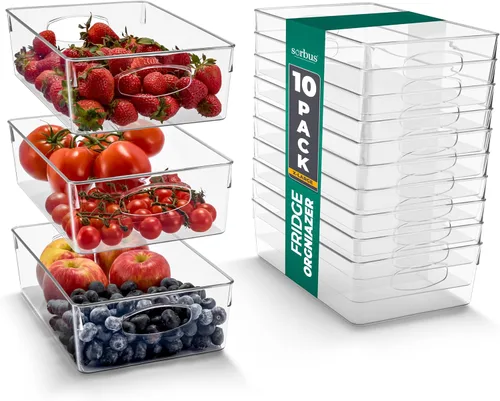Vista 9 de Sorbus Juego de 10 Contenedores de Plástico Transparente Medianos – Contenedores Transparentes para Organizar, Organizadores de Refrigerador