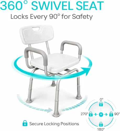 Vista 4 de Vive Silla de ducha giratoria para ducha interior, asiento para ancianos, discapacitados, adultos, personas mayores, rotación de 360°, estrecho