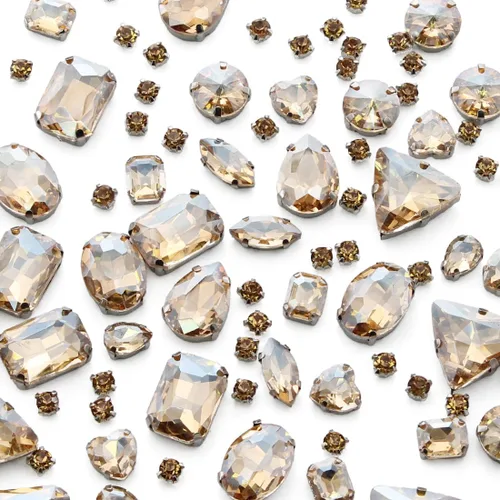 Vista 17 de TANOSII 100 diamantes de imitación para coser con formas mixtas, gemas de cristal para coser en gemas de cristal, parte trasera plana con garra Ab