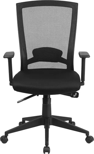 Vista 5 de Flash Furniture Cleo Silla de oficina ergonómica giratoria ejecutiva de malla negra con ajuste de ángulo trasero y brazos ajustables