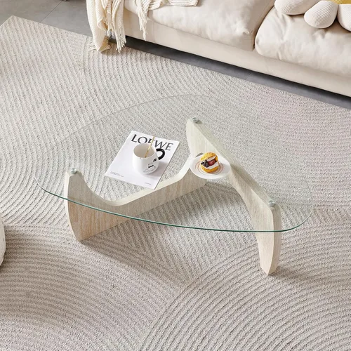 Vista 3 de Btrpily Mesa de centro de madera, moderna mesa de centro de mármol, contemporánea, elegante, muebles de alta gama para tu sala de estar