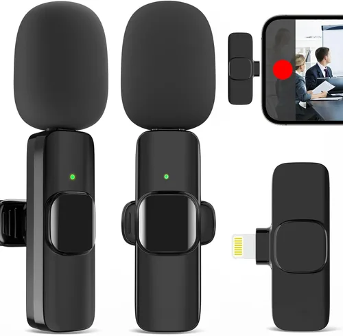 Vista 7 de JUDKIOM Paquete de 2 micrófonos inalámbricos Lavalier para iPhone, Android, USB C, micrófonos con clip, micrófono de solapa Bluetooth para grabación