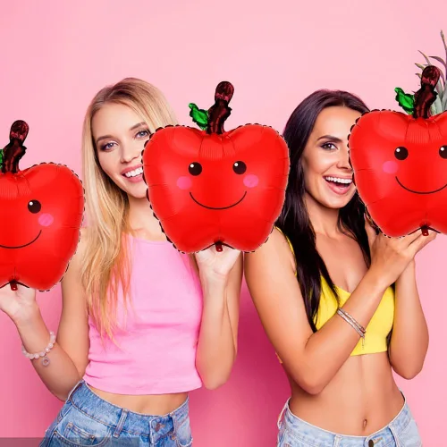 Vista 6 de 5 globos de fruta de manzana, globos temáticos de frutas, globos de aluminio de manzana para fiesta temática de regreso a clases, suministros