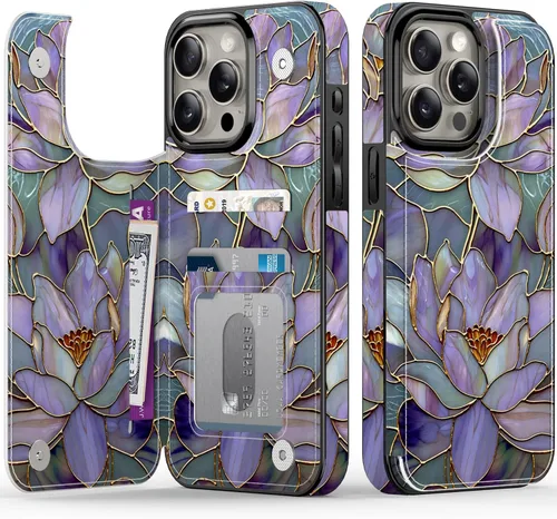 Vista 30 de FUNMIKO Funda tipo cartera para iPhone 13 con tarjetero, bloqueo RFID, protección de grado militar y obras de arte impresas con rayos UV, cierre