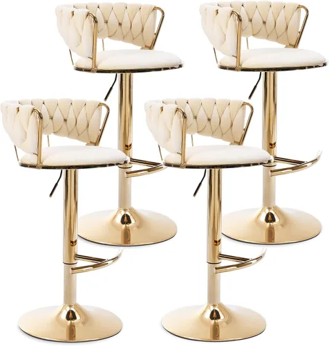 Vista 23 de Juego de 2 taburetes de bar de terciopelo giratorios con base de metal dorado, taburetes de bar modernos de altura de mostrador para cocina, pub