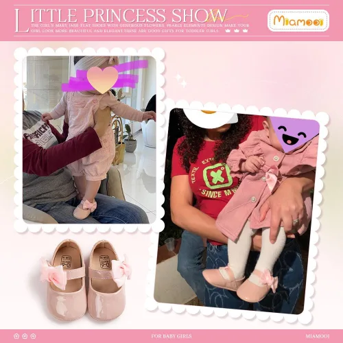 Vista 2 de Miamooi Zapatos de vestir de boda para bebés y niñas, zapatos de ballet con lazo de princesa Mary Jane, zapatos planos para primeros pasos, zapatos