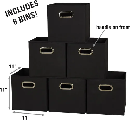 Vista 2 de Household Essentials Cubos de Almacenamiento de Tela Plegables Paquete de 6 – 11x11x11 Contenedores No Tejidos Apilables con Lados de Cartón