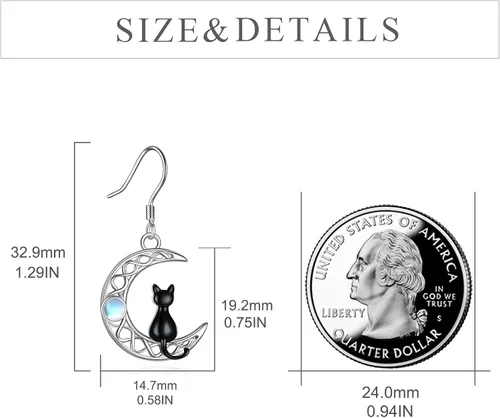 Vista 5 de CRMAD Aretes de luna de gato, piedra lunarperla para mujer, plata de ley, cristal celta, luna blanca y negra, joyería irlandesa para mamá, Metal,