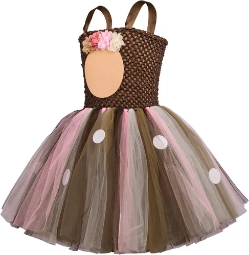 Vista 2 de Tutu Dreams Disfraces de animales de Halloween para niños y niñas de 1 a 10 años, reno, jirafa, tigre con diadema, ropa de disfraces de Halloween