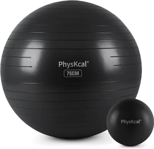 Vista 17 de PhysKcal Pelota de yoga para ejercicio, set de pilates, pelota de fitness de 4 tamaños para entrenamiento, parto, embarazo, terapia física - Bomba