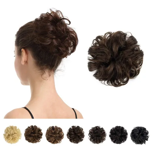 Vista 42 de Barsdar - Moño de cabello 100 % humano, Moño desordenado, Extensiones de cola de caballo, Moño de cabello rizado, Pieza de cabello
