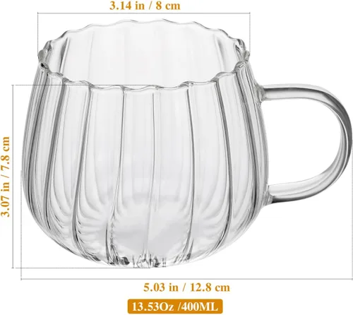 Vista 3 de DOITOOL Paquete de 2 tazas de café de calabaza de vidrio transparente de 12 onzas resistentes al calor con asa para café, té, leche, vasos