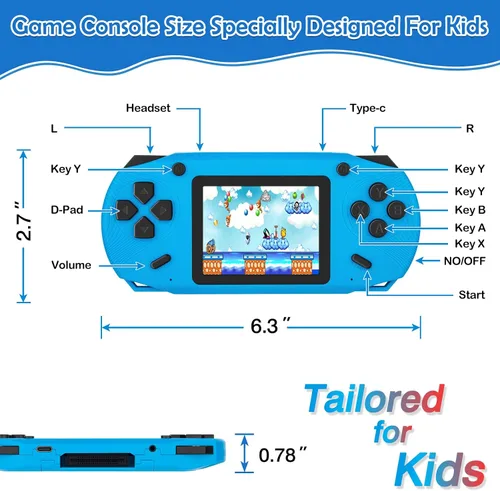 Vista 3 de Juego de mano de 16 bits para niños, reproductor de juegos retro de pantalla grande de 3.0 pulgadas, juegos retro precargados de 200 HD para niños