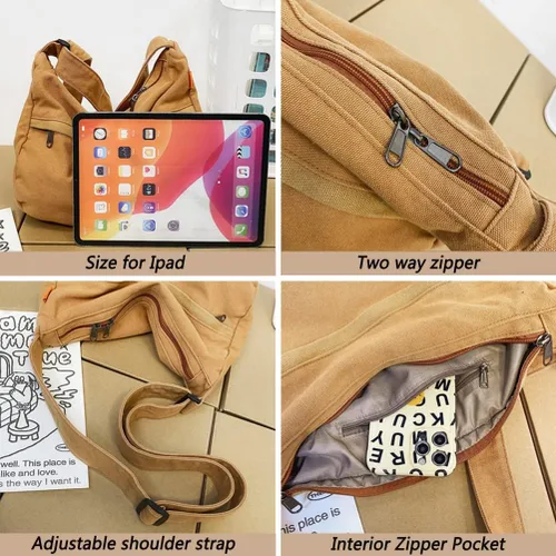 Vista 5 de Bolso de lona para mujeres y hombres, bolsos unisex para mujer, bolsos cruzados, bolso de hombro Hobo para adolescentes y niñas