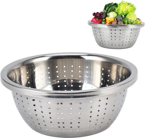 Vista 13 de Colador microporoso de acero inoxidable, cesta de lavado de verduras 304 Colador de cocina de acero inoxidable Escurridor de cuenco de metal