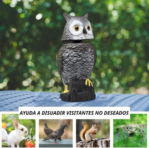 Vista 4 de Señuelo de búho para asustar a los pájaros Espantapájaros falso búho con cabeza giratoria, 15 pulgadas