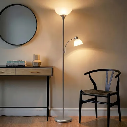 Vista 6 de [Renovado] Brightech Torchiere Lámpara de pie LED Sky Dome Plus, lámpara de pie súper brillante con lámpara de lectura para salas de estar